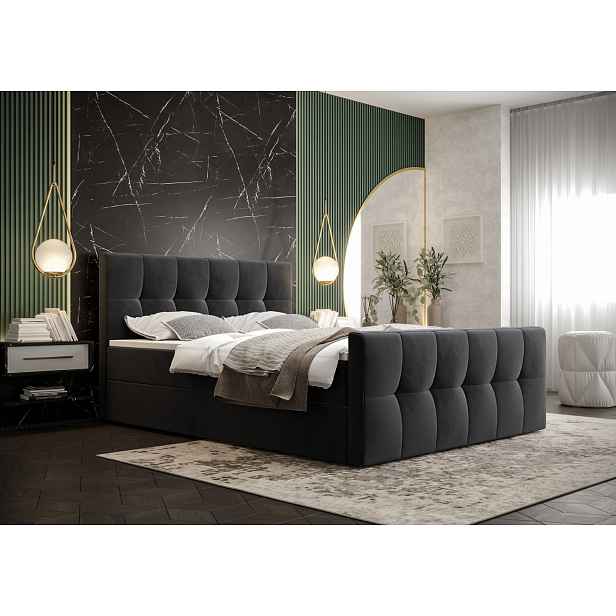 Elegantní manželská postel ELIONE - 180x200, tmavě šedá
