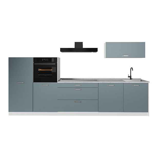 Vicco KUCHYŇSKÝ KOUT R-Line, Modrošedá/Bílá, 340 cm pracovná doska Mramor