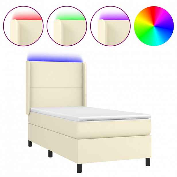 vidaXL Box spring postel s matrací a LED krémová 100x200 cm umělá kůže
