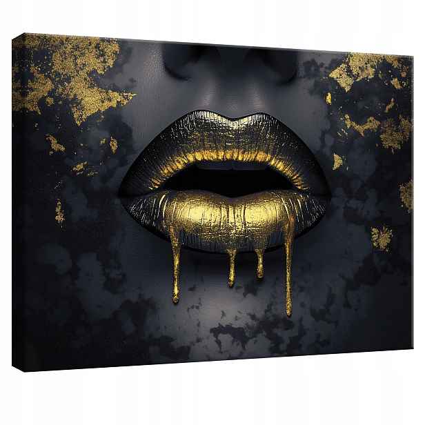 Obraz Ústa zlatá žena glamour plakát na plátně canvas 100x75 cm