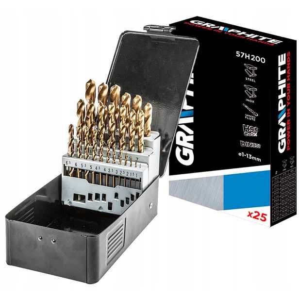 Sada titanových vrtáků do kovu HSS-TiN 1-13 mm 25 ks Graphite