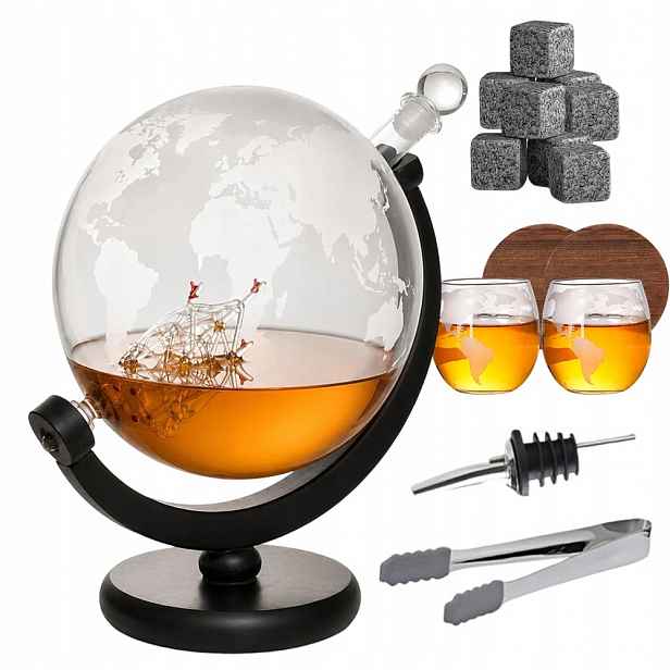 900 ml sada Karafy Globus s 8 kameny a 2 skleničkami na whisky