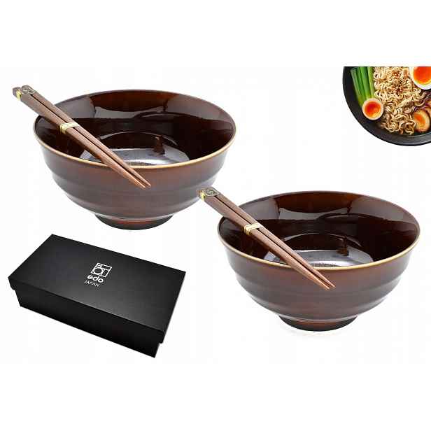 Sada 2 misek s tyčinkami Udon Iro hnědé 800 ml