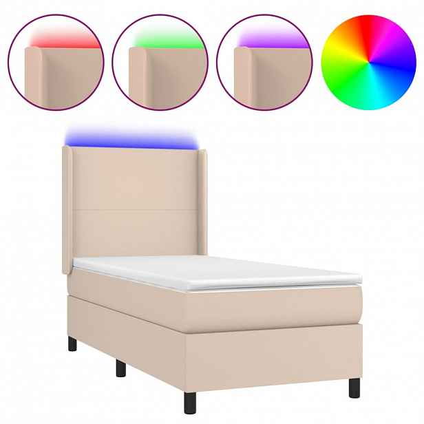 vidaXL Box spring postel matrace a LED cappuccino 100x200cm umělá kůže