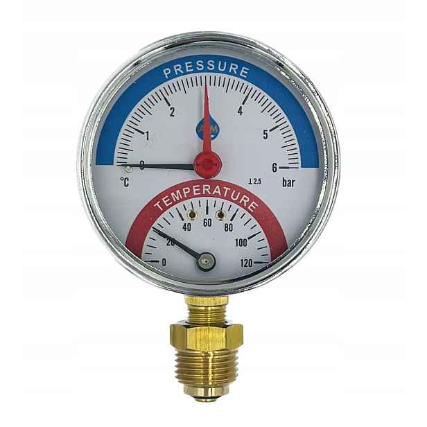 Termomanometr 80 mm 1/2 6 bar 120C Spodní Radiální