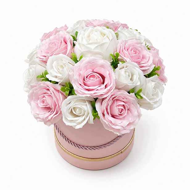 Flowerbox Mýdlovými květy Dárek Upomínka Květinový box Velké Mýdlové růže