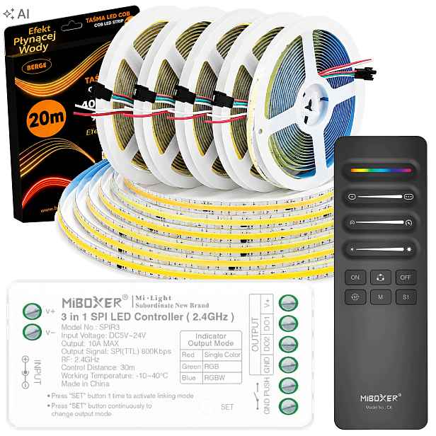 Led Páska Digitální Tekoucí Vlna 20 M Cob 260W WS2811 24V Miboxer Ovladač