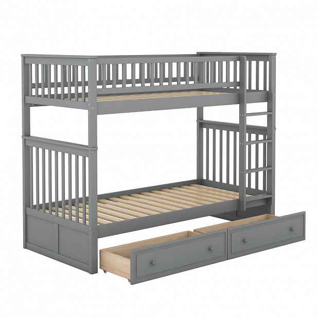 STILVORA ETAGENBETT 90/200 cm & 90/200 cm in Grau mit 2 Schubladen und Umbaufunktion