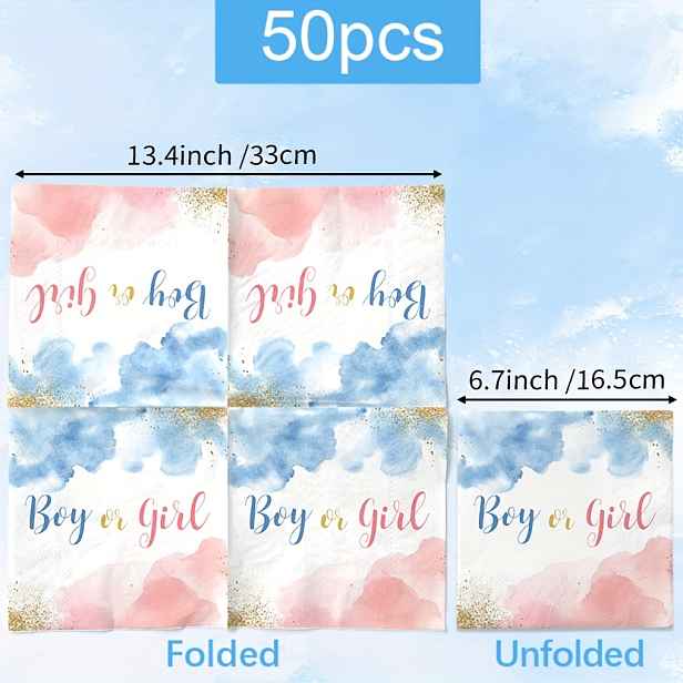 TEMU 50 ks Růžové Modré Inkoustové Ubrousky s Odhalení Pohlaví, Slavnostní Ubrousky, Vhodné pro Scrapbooking, Oslavy, Odpolední Čaj, Narozeniny,