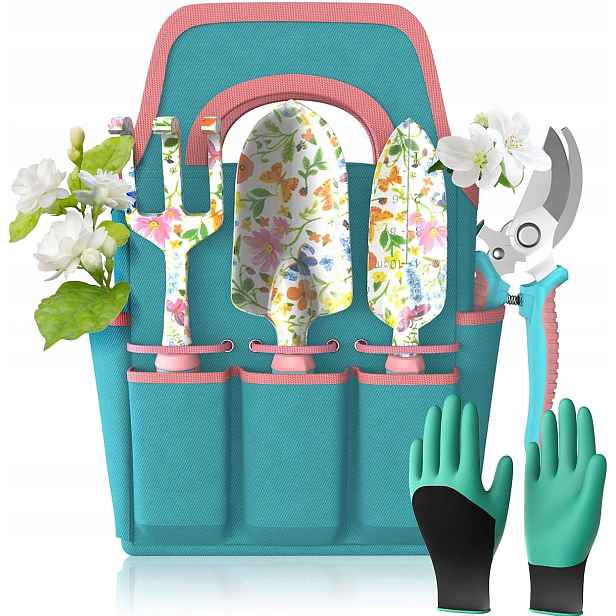 6DÍLNÁ Zahradnická Nářadí S Ergonomickou Taškou, Květinový Vzor