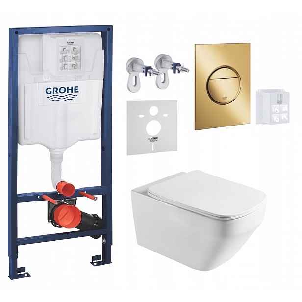 Grohe Podomítková Nádržka s Wc mísou Naron Tornado a zlatým tlačítkem