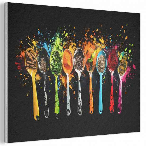 MuchoWow AKUSTICKÝ obraz Lžičky - koření - moderní - graffiti - barva - barevné 80x60 cm