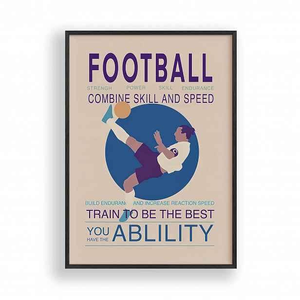 Obraz Fotbal Motivační Plakát Fotbal Rámeček Dřevěný Černý 30x42 cm