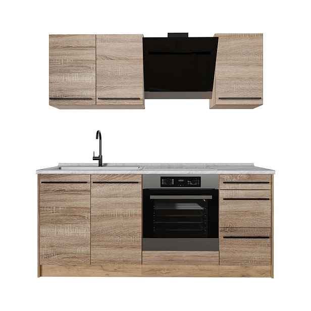 Vicco JEDNOTKOVÁ KUCHYNĚ R-Line, Sonoma/Zlatý mocný dub, 180 cm, PD Mramor