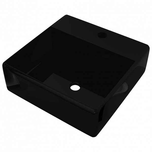 vidaXL Keramická umyvadlová baterie do koupelny /přepadový otvor Black Square