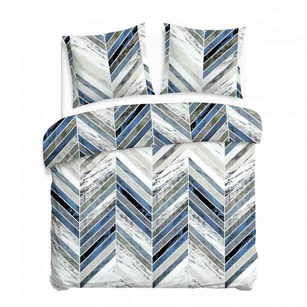 Povlečení 160x200 bílá modro-šedá s geometrickou jedličkou CottonLove