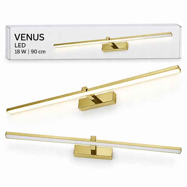 Lampa nad zrcadlo 90 cm Venus 18W zlatá Led neutrální 4200K IP44 1100lm