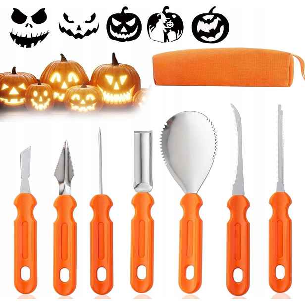Nástroje Na Vyřezávání Dýní 7 Kusů Nerezová Ocel Taška Halloween
