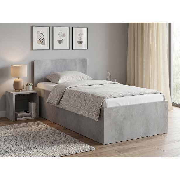 Postel SOFIA 90 x 200 cm, beton Rošt: S lamelovým roštem, Matrace: Matrace Coco Maxi 20 cm