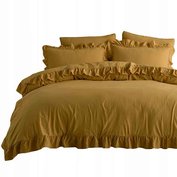 Povlečení Bavlněné 220x200 Stonewashed Volánek Ecru Olive