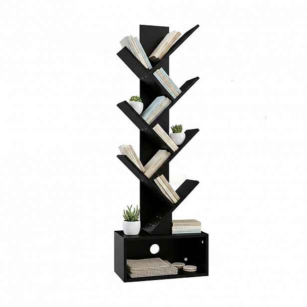 Relaxdays KNIHOVNA Černá 6 úrovní design stromu MDF