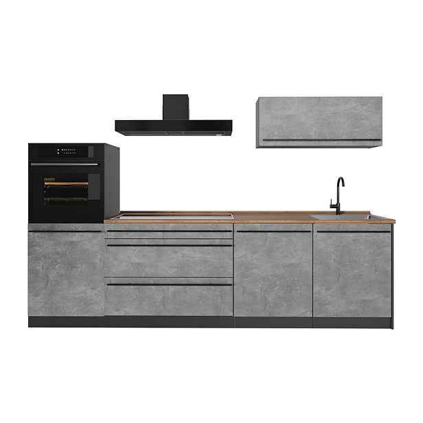 Vicco KUCHYŇSKÝ KOUT R-Line, Beton/Antracit, 280 cm pracovná doska Dub Goldkraft