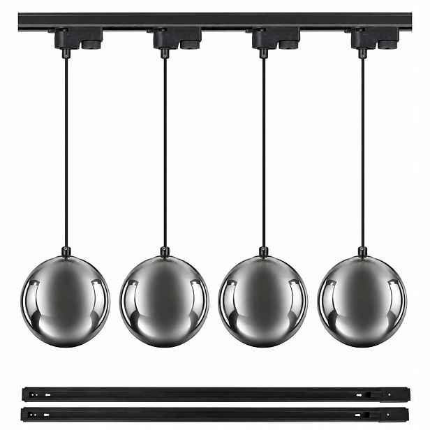 Osvětlení kolejnicové 2x Lišta 1m 4x lampa Závěsné svítidlo G9 koule Kouřová