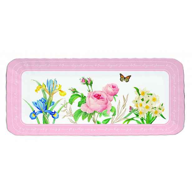 Podnos porcelánová jarní květina motýl 36 x 16 cm, sladká obdélníková paterka