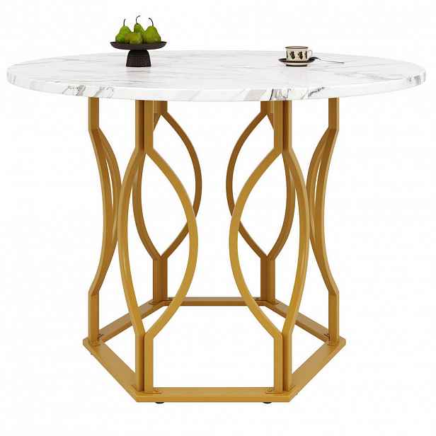Redom JÍDELNÍ stůl 100/100/76 cm s nastavitelnými nožkami a odolnou MDF deskou, Zlatá/Bílá