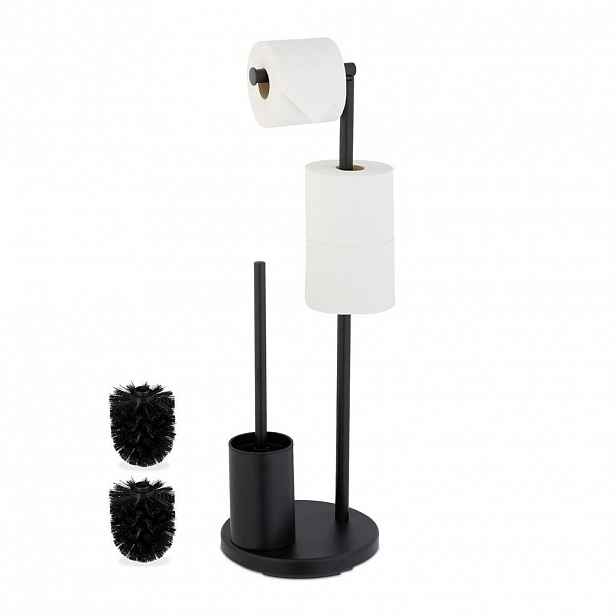 Relaxdays WC-SOUPRAVA Černá nerez volně stojící s WC kartáčem výška 68 cm