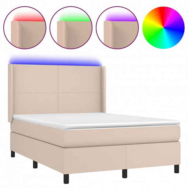 vidaXL Box spring postel matrace a LED cappuccino 140x190cm umělá kůže