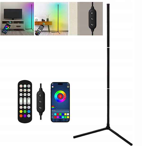 Led podlahová lampa rohová Bluetooth, nastavitelná Rgb