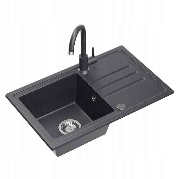 Quadron Ben 111 Dřez 1Komora Granit Baterie Kate 70x44 cm Černá/Ocel