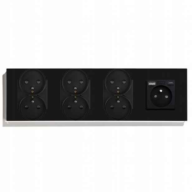 Skleněná Elektrická Zásuvka Čtyřnásobná 299 mm Usb A+c 20W Quick Charge
