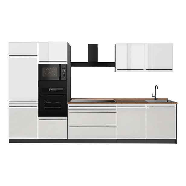 Vicco KUCHYŇSKÝ KOUT R-Line, Bílá vysoký lesk/Antracit, 340 cm pracovná doska Dub Goldkraft