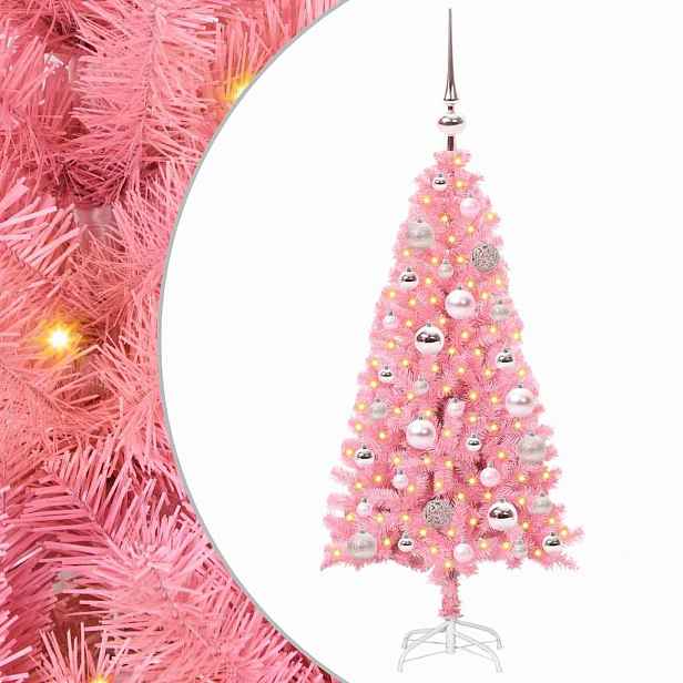 vidaXL Vánoční stromeček Růžová 120 cm PVC