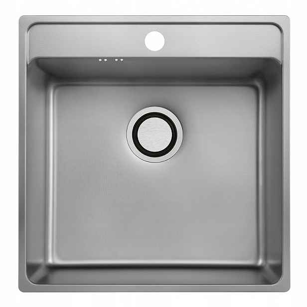 Ocelový Dřez Inox 49x48 Zapuštěný Do Desky S Otvorem 1-KOMORA