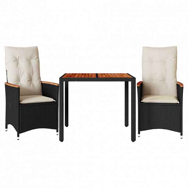 vidaXL 3dílný bistro set s poduškami černý polyratan
