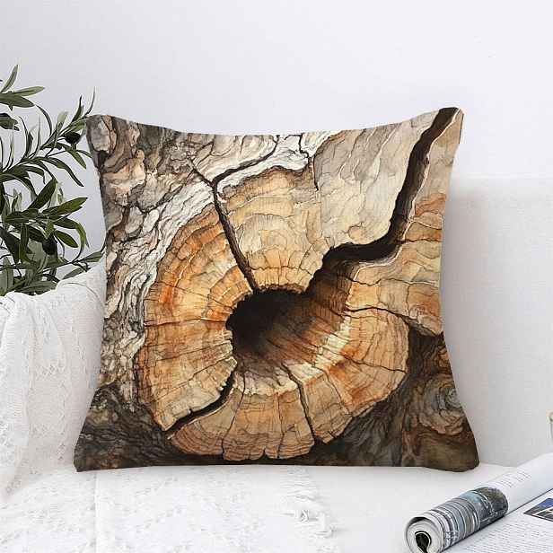 TEMU 1 Moderní Dřevěný Design Polštářový Potah 45,72x45,72 cm - Vysokoškolský Styl Zip Polyesterový Potah na Polštář, Falešného Letokruhu Stromu,