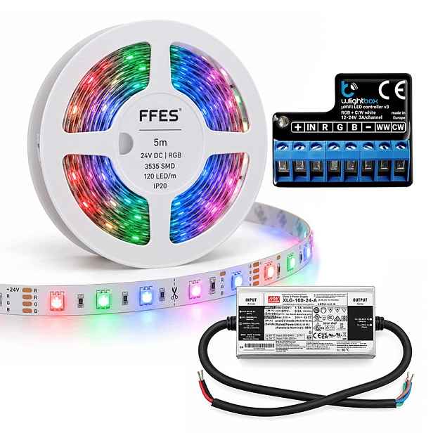 Sada osvětlení Led pásek Rgb 5 m 24 V ovladač WiFi BleBox napájecí zdroj 96 W