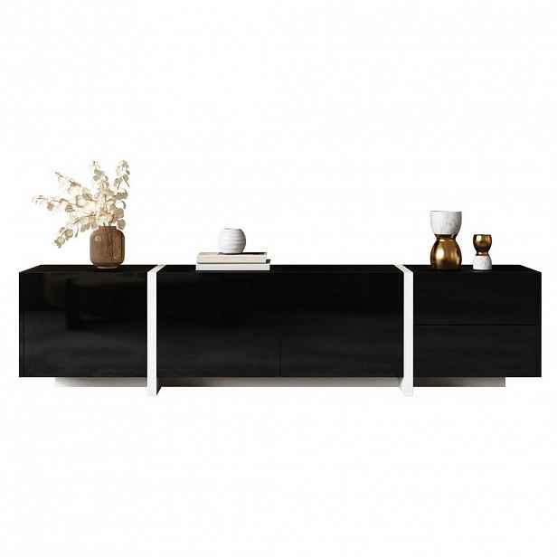 OKWISH TV stolek 170/30/39 cm černá/bílá z dřevotřísky s lesklým povrchem a LED osvětlením