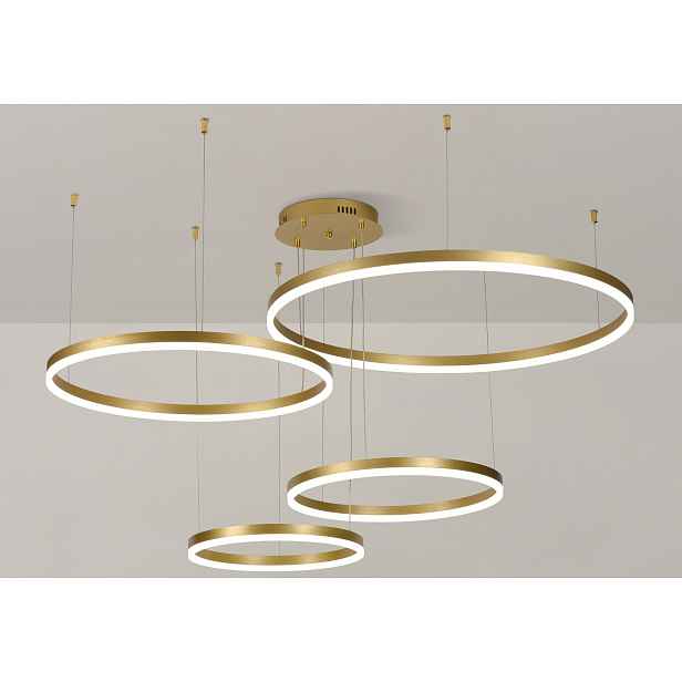 Závěsné stropní svítidlo 4 kroužky zlatá Led Dálkový Ovladač moderní 40/50/60/80 cm