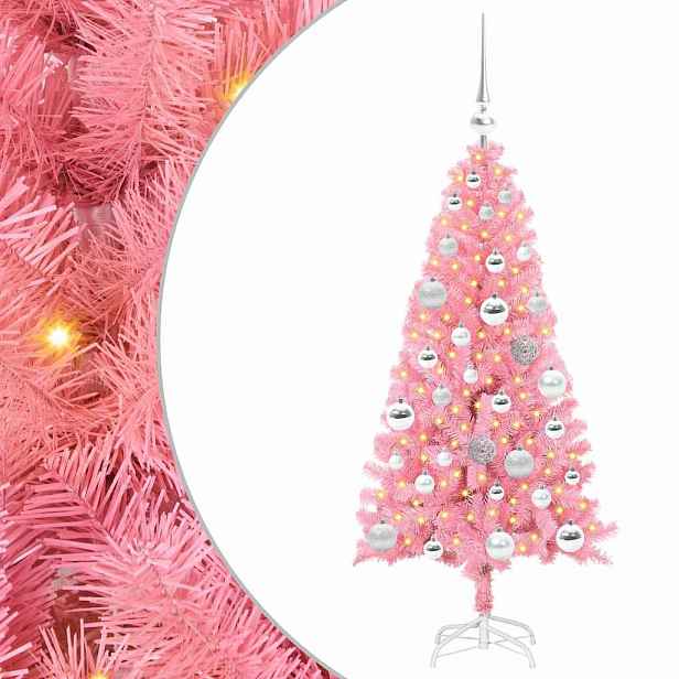 vidaXL Vánoční stromeček Růžová 120 cm PVC