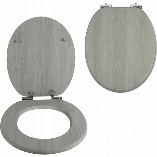 Wc Sedátko Šedé, Pomalu Padající, Textura Dřeva Mdf, Odolná