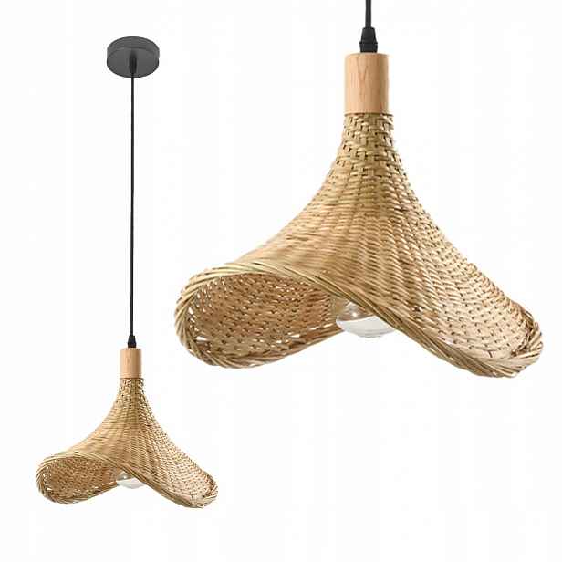 Závěsná lampa Boho Přírodní Bambusová Pletená Stropní na E27