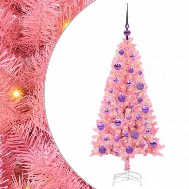 vidaXL Vánoční stromeček Růžová 120 cm PVC