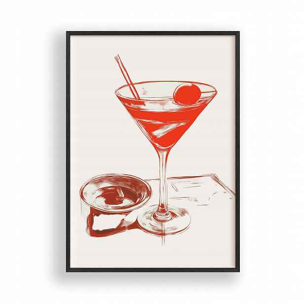 Obraz Červené Martini Plakát Rámeček Dřevěný Černý 30x42 cm