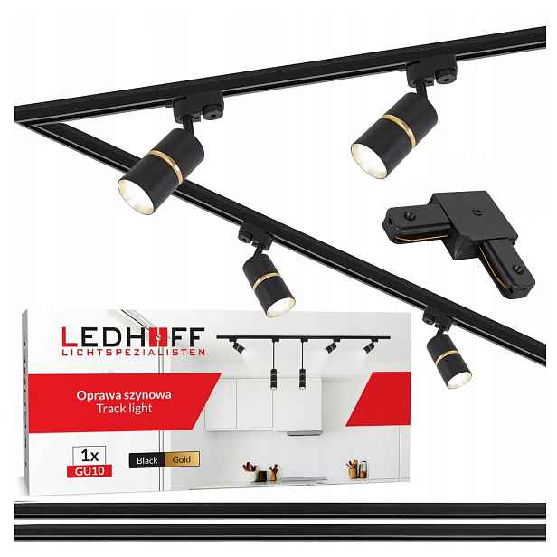 Osvětlení kolejnicová lišta 2 x 1 m 4x reflektor GU10 Černá zlatá Led lampa