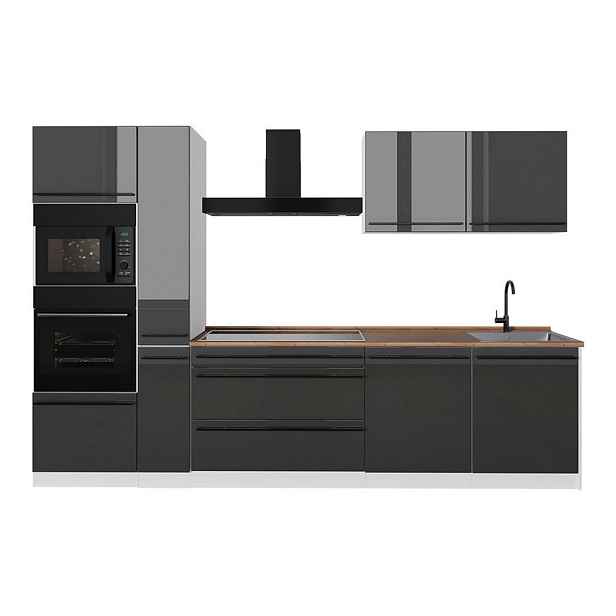 Vicco KUCHYŇSKÝ KOUT R-Line, Antracitový vysoký lesk/Bílá, 310 cm pracovná doska Dub Goldkraft