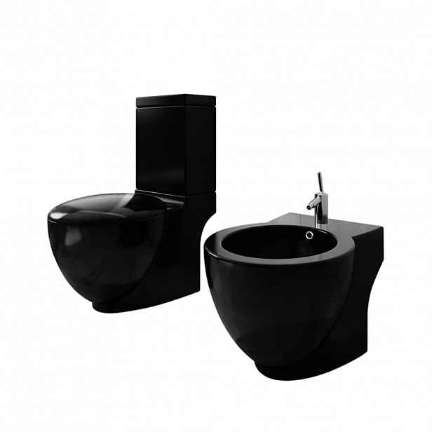 vidaXL Černá keramická toaleta a bidet